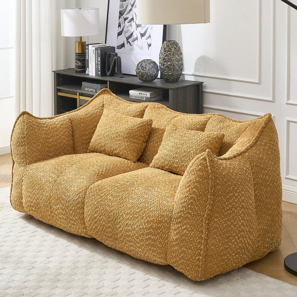 English Elm Soft Plush Foam Beanbag Chair for Two People, Square Recliner Sofa With Superfiber Comfort Embrace Yellow W1996P252272
