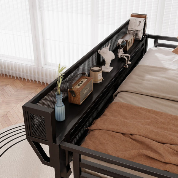 English Elm Queen Metal Loft Bed with Staircase Wardrobe Rgb Lighting Industrial Frame W2580S00067
