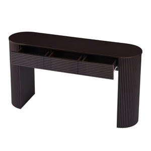 English Elm [video] Retro Fluted Console Table with 3 Drawers Open Niche Mid-century Entryway Espresso N759P283616D