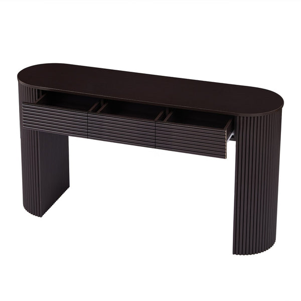 English Elm [video] Retro Fluted Console Table with 3 Drawers Open Niche Mid-century Entryway Espresso N759P283616D