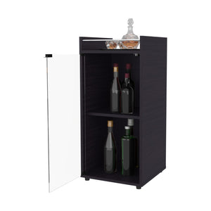 English Elm Glass Door Bar Cabinet with Interior Shelves Wenge Melamine Finish Modern Storage B128P458631