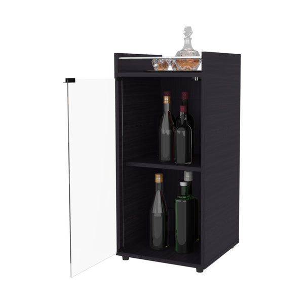 English Elm Glass Door Bar Cabinet with Interior Shelves Wenge Melamine Finish Modern Storage B128P458631