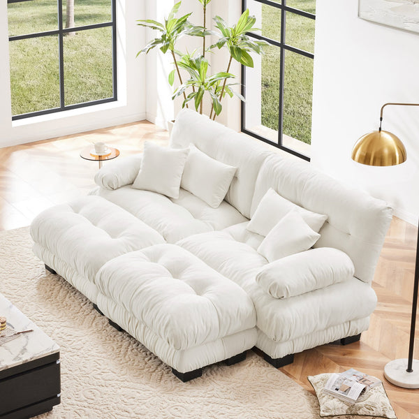 English Elm Cloud Chenille 2-Seater Sofa - Plush Sleeper Couch With Lumbar & Throw Pillows, 2 Ottomans Included W714S01000