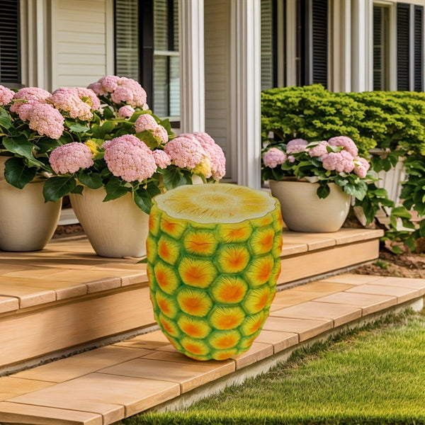 English Elm 14" Pineapple Resin Stool Sculpted Tropical Accent for Patio Balcony or Living Room W5709P460798