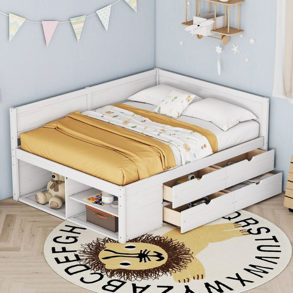 English Elm Full Size Daybed with Storage Drawers Open Shelves Low Profile Contemporary Frame White LP102023AAK-1