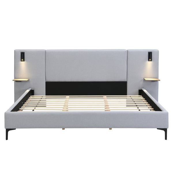 English Elm Christopher Knight Home® - Chic Linen Upholstered Bed With Integrated Lighting & Shelves, Grey, King - Modern Comfort & Style N769P264788K