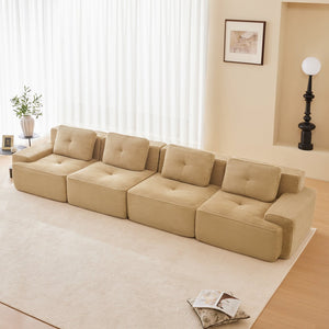 English Elm 153" Modern Modular Sectional Sofa - Cozy Corduroy 4-Seater Couch With Tufted Design & No Assembly W714S01471