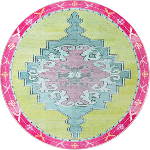 Unique Loom Timeless Thomas Machine Made Medallion Rug Green, Ivory/Light Green/Pink/Orange 7' 7" x 7' 9"