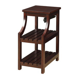 English Elm Espresso Modern Side Table with USB Power Dock, 2 USB Ports & Outlets, Slatted Shelves for Storage B062P186478
