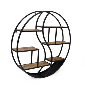 English Elm Christopher Knight Home® - Metal Wall Shelf with wood and iron frame — decorative floating shelving unit for living room decor, bedroom organizer, hallway centerpiece, rustic modern storage Black 63812.00