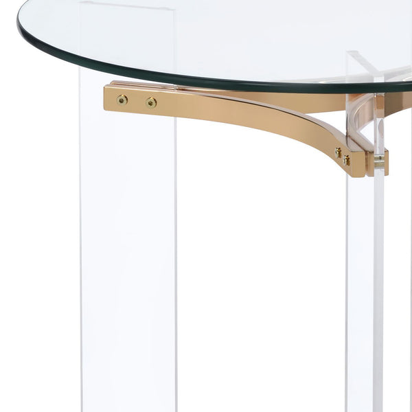 English Elm Sosi Gold Finish End Table with 10mm Tempered Glass Top, Acrylic Metal Frame, Modern Chic Design B2726P281897