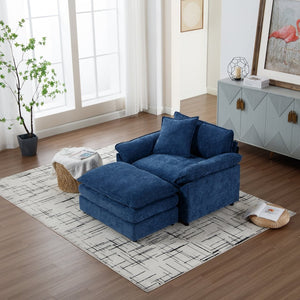 English Elm 44.5" Oversized Club Chair with Ottoman Chenille Upholstered Solid Wood Reading Seat Blue W3244S00006