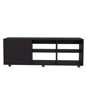 English Elm Roseland TV Stand with Sliding Door, Black Engineered Wood, 4 Open Shelves for Media & Decor B092P269939