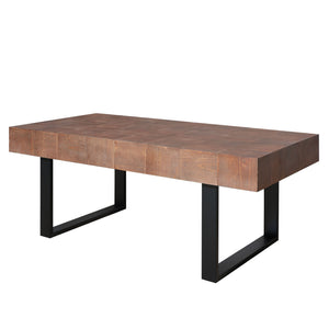 English Elm Rustic Solid Wood Coffee Table with Handcrafted Patchwork Top and Industrial Black Metal Legs - 51.6"x28" W2729P270748