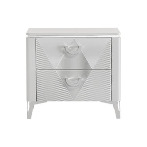 English Elm 2-drawer White Gloss Nightstand with Usb Charging Ports and Geometric Drawer Fronts B016P453628