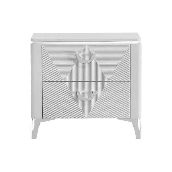 English Elm 2-drawer White Gloss Nightstand with Usb Charging Ports and Geometric Drawer Fronts B016P453628