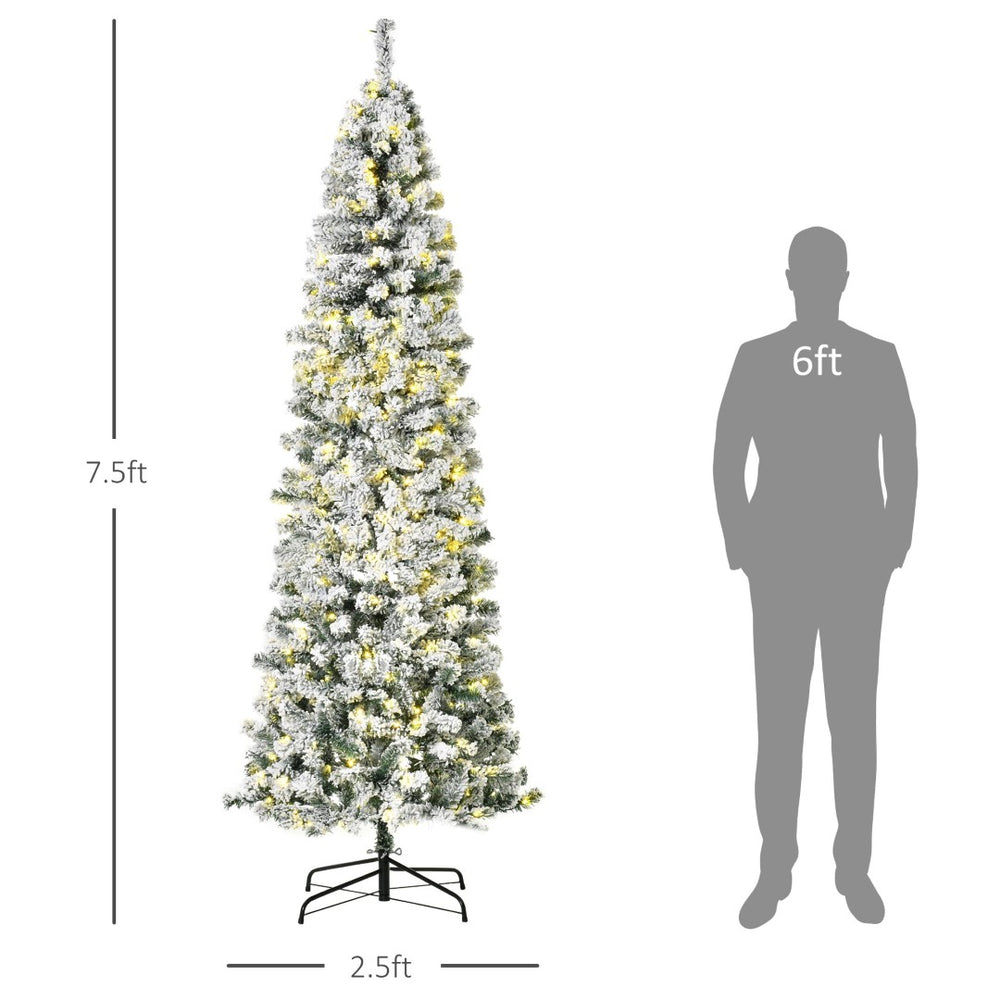English Elm Pre-lit Flocked Pencil Tree 7.5 Ft Slim Artificial Pine with 350 Warm Led Lights T3971P415533