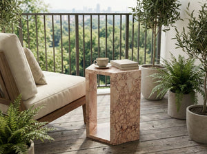 English Elm Genuine Solid Marble Hexagonal Pedestal End Table Polished Stone for Modern Living Pink W1696P407998