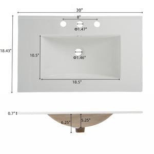 English Elm Christopher Knight Home® - 30" Bathroom Vanity with Ceramic Sink, Solid Wood Legs, Adjustable Shelf, Tip-Out Tray, Soft-Close Hinges, Silver Knobs, Moisture-Resistant Finish Dark Brown N817P286250D