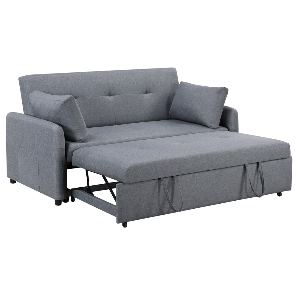 English Elm Radella Convertible Sleeper Sofa with USB Ports, Power Outlets, Side Pockets, Tufted Cushions & Pillows Gray B061P296420