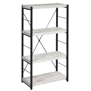 English Elm Antique industrial rustic 3-shelf bookcase with faux concrete shelves, metal sled frame, durable style B062P185716