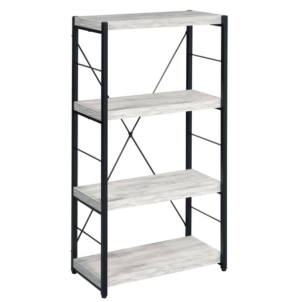 English Elm Antique industrial rustic 3-shelf bookcase with faux concrete shelves, metal sled frame, durable style B062P185716