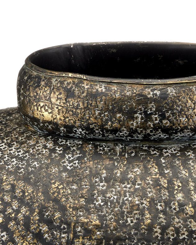 Currey & Company Brigadier Decorative Submarine-shaped Aluminum Vase With Hand-hammered Gold And Bronze Finish Brown Cast Aluminum 1200-1029-currey-company