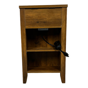 English Elm Farmhouse Nightstand with Charging Station and Barn Door Drawer — USB-C, AC Outlets, Compact Storage Antique brown W1412P230409