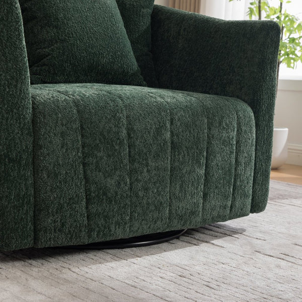 English Elm 39"w Chenille Barrel Swivel Chair Tufted Pumpkin Silhouette Cozy Reading Accent Seat Green W3118S00041
