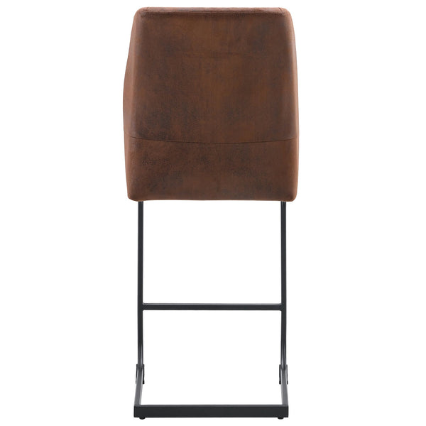 English Elm A set of two brown chairs with suede cushions and black metal legs, compact modern dining stools for cozy spaces W1151P144808