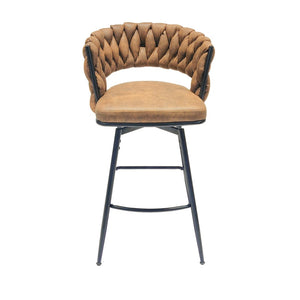 English Elm 28" Woven Leather Swivel Barstools with Arms Padded Back Industrial Kitchen Set of 2 W3732P418929