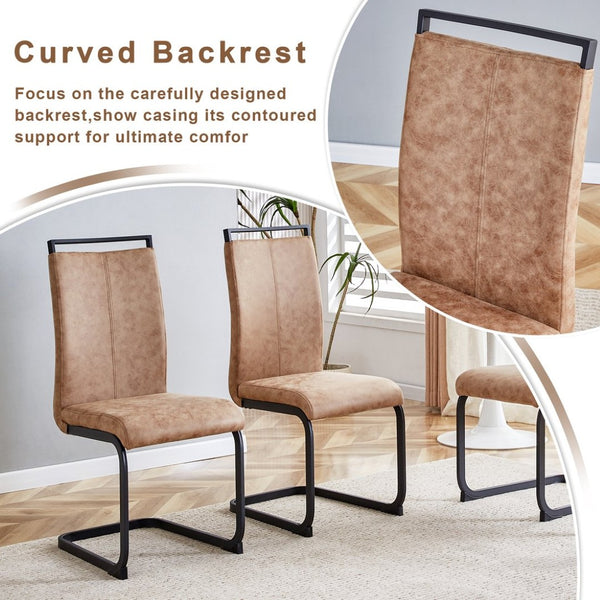 English Elm Table And Chair Set - 42-Inch Round Modern Dining Table With 6 Stylish Brown Fabric Chairs, Versatile Design W1151S03756-GIGA