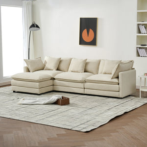 English Elm Modular cloud-inspired sectional sofa with chenille upholstery, deep seats, ottoman units, plush cushions Beige W2290S00012