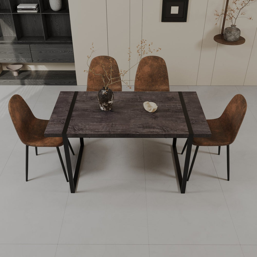 English Elm 59" Modern Black Mdf Dining Table Set With 4 Suede Chairs, Industrial Farmhouse Style For Comfort W2189S00628