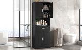 English Elm Tall Bathroom Cabinet With Four Doors, Large Storage Space Open Shelve, Upper Storage Cabinet, Black