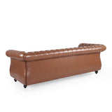 Christopher Knight Home® - Noble House - - 84.50'' Mid Century Cognac Brown 3-Seater Sofa, Pu, Classic Retro Sofa With Rolled Arms – Modern, Elegant, And Comfortable Couch, Perfect For Living Room, Office, Bedroom, Primary Living Spaces