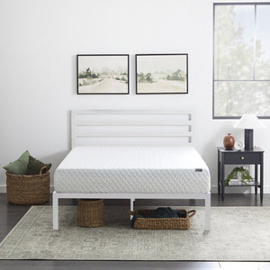 English Elm Metal Platform Bed King White with Horizontal Bar Headboard, 800lb Capacity, 14-Slat Roll Support B350P394799