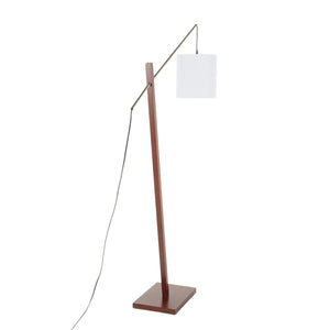 English Elm Arturo Walnut Floor Lamp with Adjustable Satin Nickel Neck and White Fabric Shade — Modern Accent Lighting B202S01389