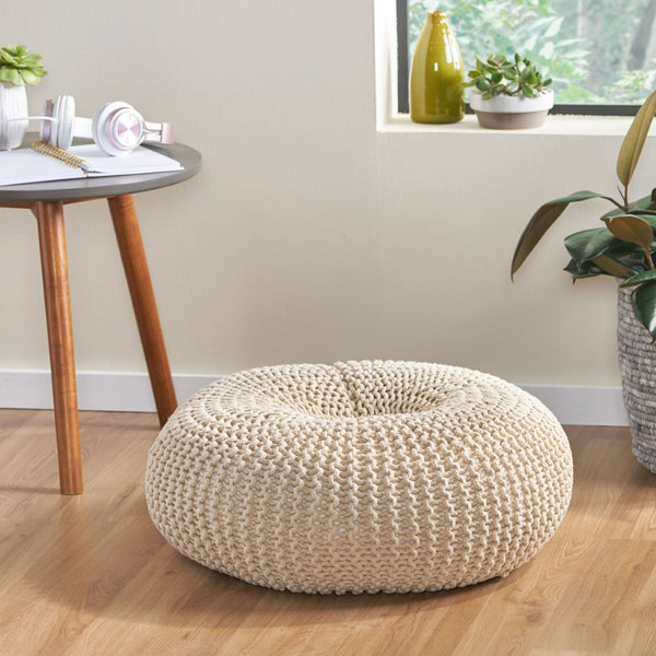 English Elm Knited Chunky Cotton Hand Knit Donut Pouf Artisan Footrest for Living Room or Nursery 62657.00BGE