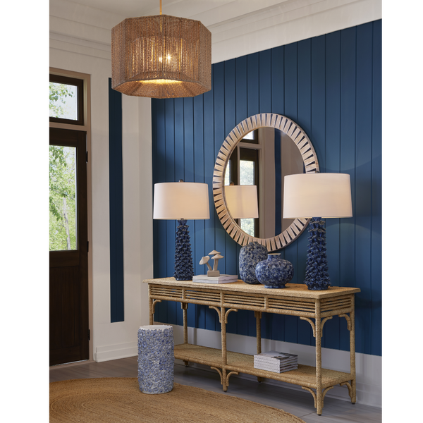 Arvi Round Mirror - Elegant Bohemian Design with Ivory Bone & Black Composite Frame, 41.75" Diameter