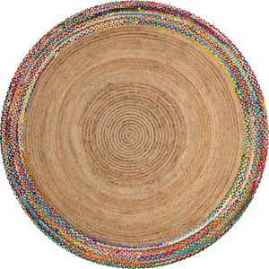 Unique Loom Braided Jute Manipur Hand Braided Border Rug Natural, Blue/Gold/Green/Ivory/Navy Blue/Orange/Red/Pink 8' 0" x 8' 0"