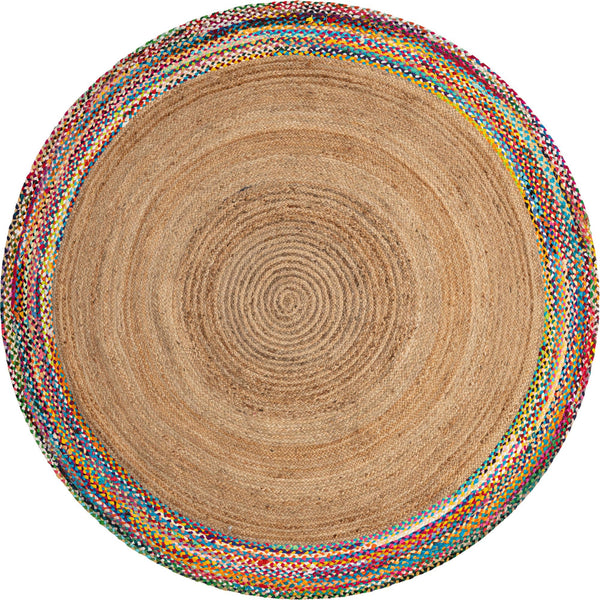 Unique Loom Braided Jute Manipur Hand Braided Border Rug Natural, Blue/Gold/Green/Ivory/Navy Blue/Orange/Red/Pink 8' 0" x 8' 0"