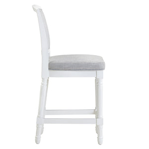 English Elm 26" Counter Stool Weathered Frame Woven Upholstery Turned Legs Kitchen Island Seating White B2751P436454