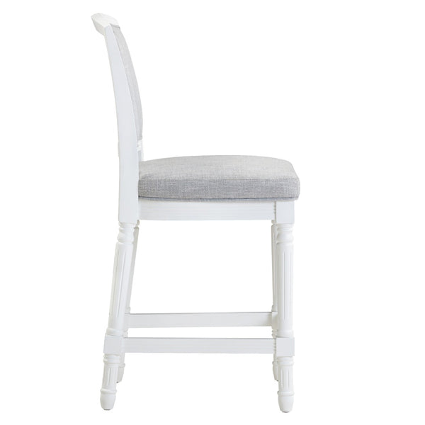English Elm 26" Counter Stool Weathered Frame Woven Upholstery Turned Legs Kitchen Island Seating White B2751P436454