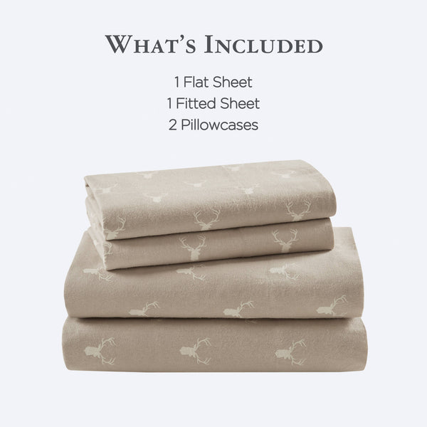 English Elm 4 Pieces Queen 100% Cotton Flannel Sheet Set - Cozy Rustic Stag Head Design For Ultimate Comfort B035P381353
