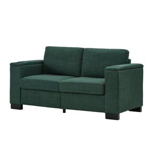 English Elm 67.7" Modern Loveseat Sofa with Cup Holders and Hidden Storage, Polyester Upholstery, Solid Wood Frame Green W1097S00193