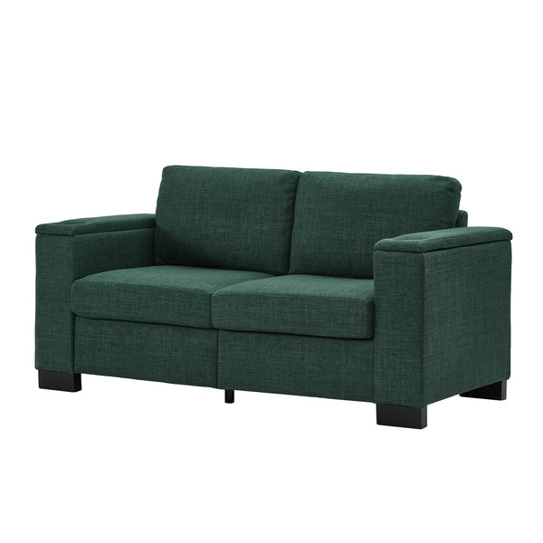English Elm 67.7" Modern Loveseat Sofa with Cup Holders and Hidden Storage, Polyester Upholstery, Solid Wood Frame Green W1097S00193