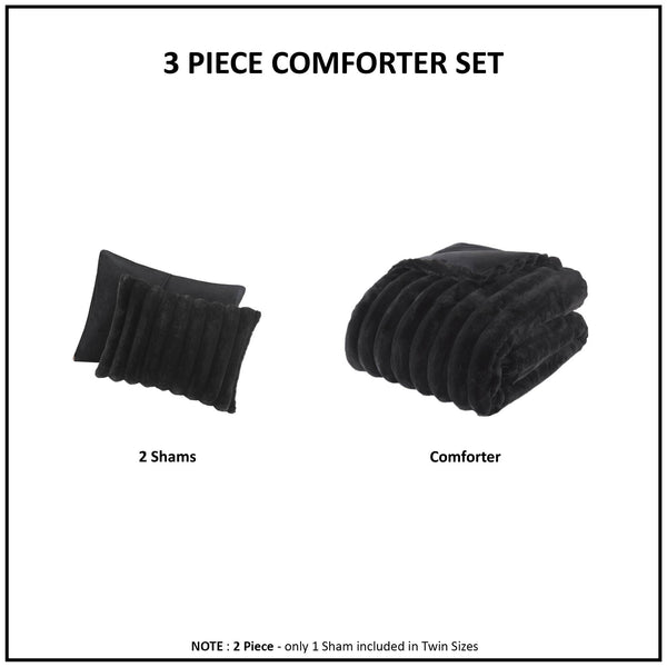 English Elm 3 Cozy King Ultrasoft Faux Fur Ribbed Comforter Set with Velvet Reverse & Plush Down-Alternative Fill Black 19.7 L x 14.97 W x 14.97 H B035P320227