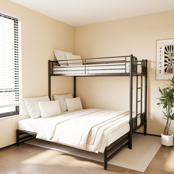 English Elm Twin Over Metal Bunk Bed Pull Out Lower Sleeper Space Saving Steel Frame W1671P459794