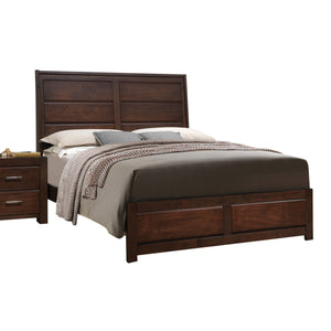 English Elm Walnut Queen Bedframe with Raised Panel Headboard & Low-Profile Footboard, Sturdy Slatted Support B062S00528